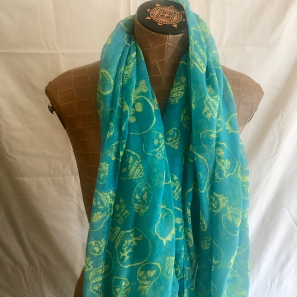 Long Kooky Scull Scarves/Wraps 1-Turquoise, 1- Tangerine - Picture 3 of 8